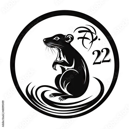 Rat Icon, Mouse Portrait Isolated, Chinese Horoscope Minimal Rat Symbol Isolated on White