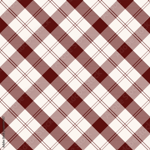 Diagonal Gingham Maroon and White Tartan Plaid Scottish Seamless Pattern.Vector Illustration.Texture For Tablecloths, Clothes, Shirts, Dresses, Paper, Bedding