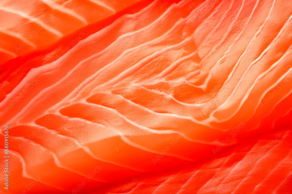 Closeup of the salmon slices with a red streaked texture. Macro photo of natural Atlantic Norwegian trout fillet Closeup of the salmon slices with a red streaked texture. Macro photo of natural Atlantic Norwegian trout fillet