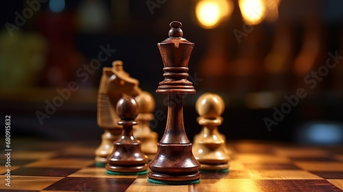 Wooden chess pieces on a chessboard. Selective focus