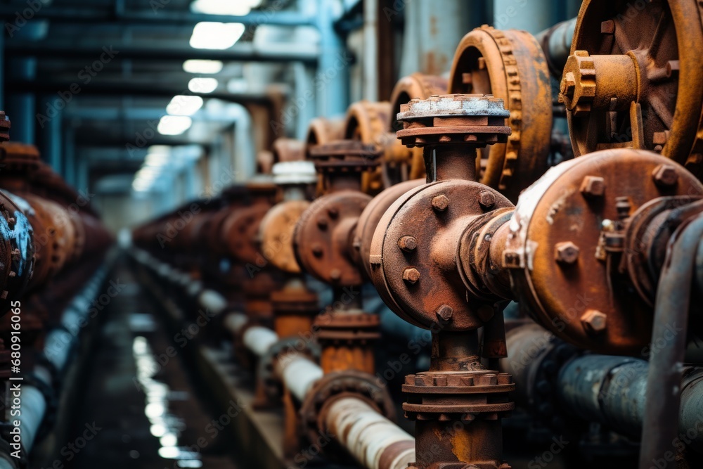 Valves of water or chemical pipeline in industrial plant Valves of water or chemical pipeline in industrial plant
