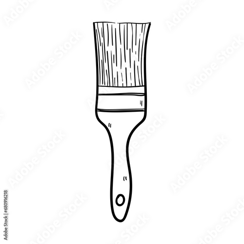Vector icon of wall paint brush in sketch style. Paintbrush hand drawn on white background.