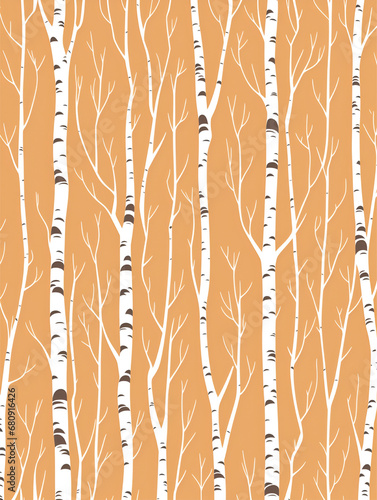 This image features a seamless pattern of birch trees on background. The trees are arranged in a variety of sizes and angles, creating a sense of movement and dynamism.
