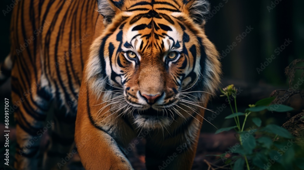 portrait of a stunning tiger, copy space, 16:9 portrait of a stunning tiger, copy space, 16:9