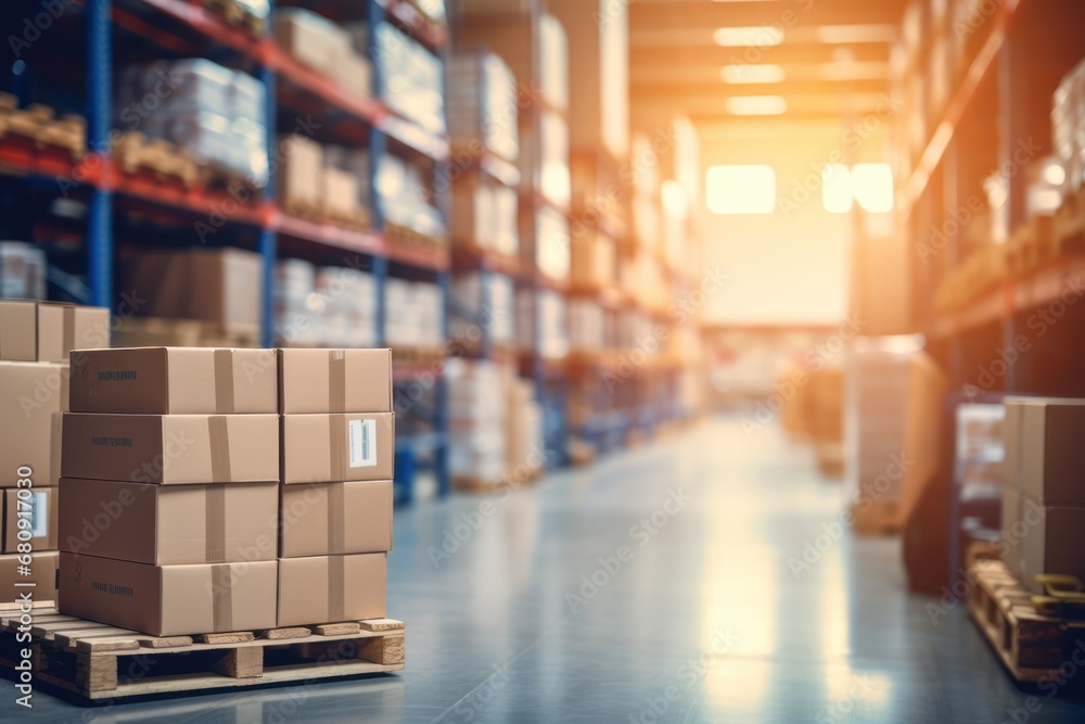 Cardboard Boxes Product in Warehouse Shelf. Product Package for logistic shipping. Retail Warehouse full of Shelves with Boxes for Delivery. Cardboard Boxes Product in Warehouse Shelf. Product Package for logistic shipping. Retail Warehouse full of Shelves with Boxes for Delivery.