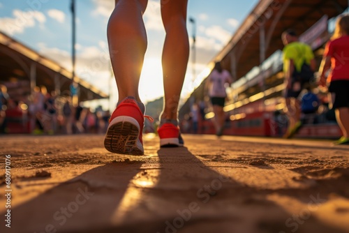 Marathon running race, people feet on city road © Kowit