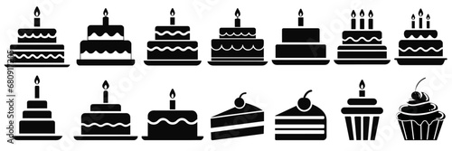 Cake icon set illustration. Birthday food Cake set. Simple Vector Illustration Logo 