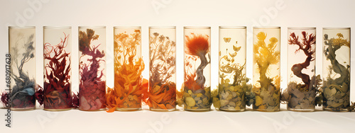 an artistic presentation of organic teas, emphasizing natural colors and textures