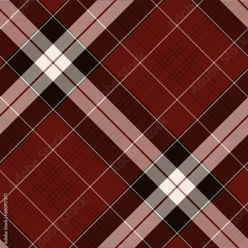 Diagonal Gingham Abstract Check Plaid Pattern in Maroon, Black and White. Seamless Lumberjack Tartan EPS10 Vector