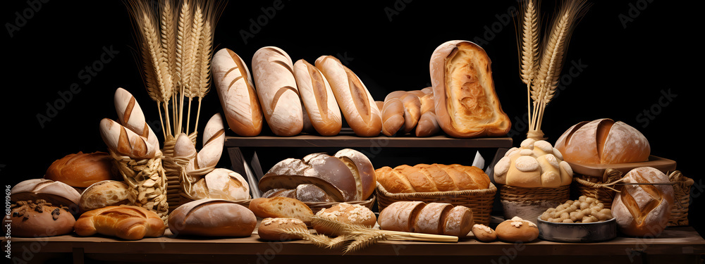 an assortment of artisanal breads, arranged to showcase texture and natural ingredients an assortment of artisanal breads, arranged to showcase texture and natural ingredients