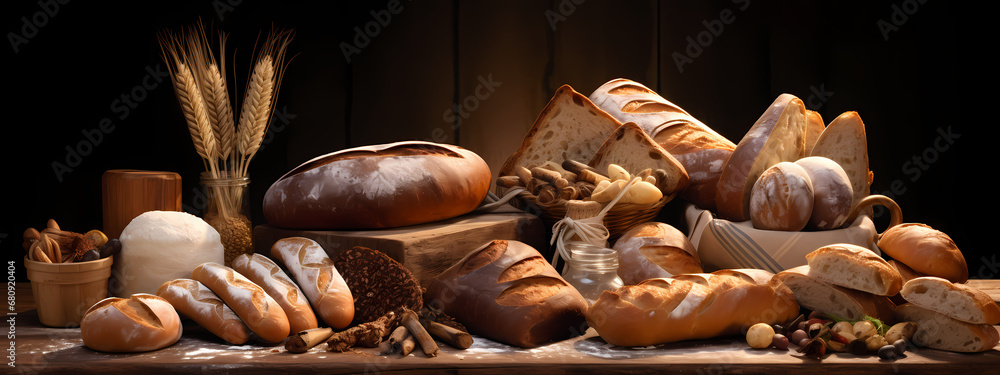 an assortment of artisanal breads, arranged to showcase texture and natural ingredients an assortment of artisanal breads, arranged to showcase texture and natural ingredients