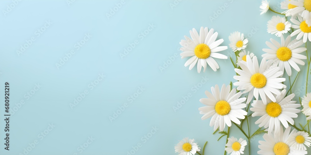 Obraz premium Daisy flowers on pastel background. Creative lifestyle, summer, spring concept. Copy Space. Generative AI