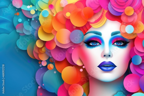 Beautiful drag queen face with colorful abstract background.  photo