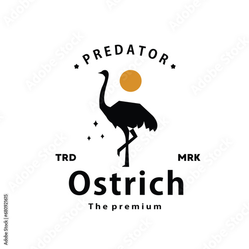 vintage retro hipster ostrich logo vector silhouette art icon