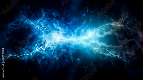 Electric blue energy sparks in a powerful display of electricity. 