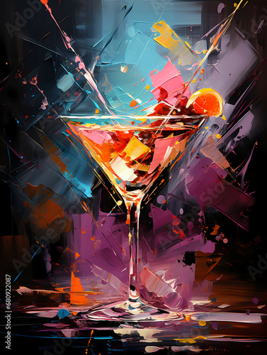 A Colorful Painting Of A Martini Glass - A cosmopolitan or informally a cosmo coctail photo