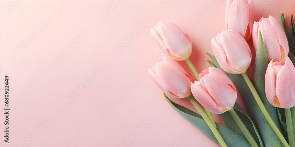 tulip flowers on pastel background. Creative lifestyle, summer, spring concept. Copy Space. Generative AI tulip flowers on pastel background. Creative lifestyle, summer, spring concept. Copy Space. Generative AI