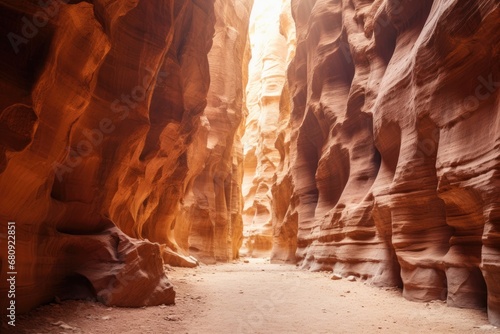 The narrow passage in the Siq, a slot canyon in the Navajo Reservation near the town of Petra, Jordan, The Siq in Petra,Jordan, AI Generated