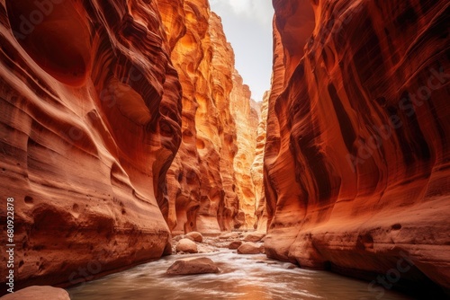 Antelope Canyon is a slot canyon in the American Southwest. It is on Navajo land east of Page, Arizona. USA, The Siq in Petra,Jordan, AI Generated photo