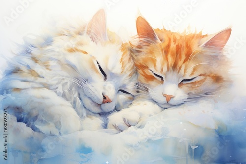 Watercolor Cat Sleeping on the Pillow Hand Painted Pet AI Generative