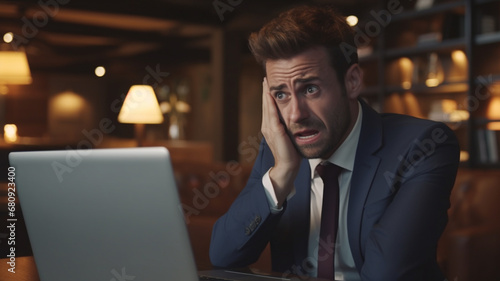 Businessman stressed and frustrated for computer news