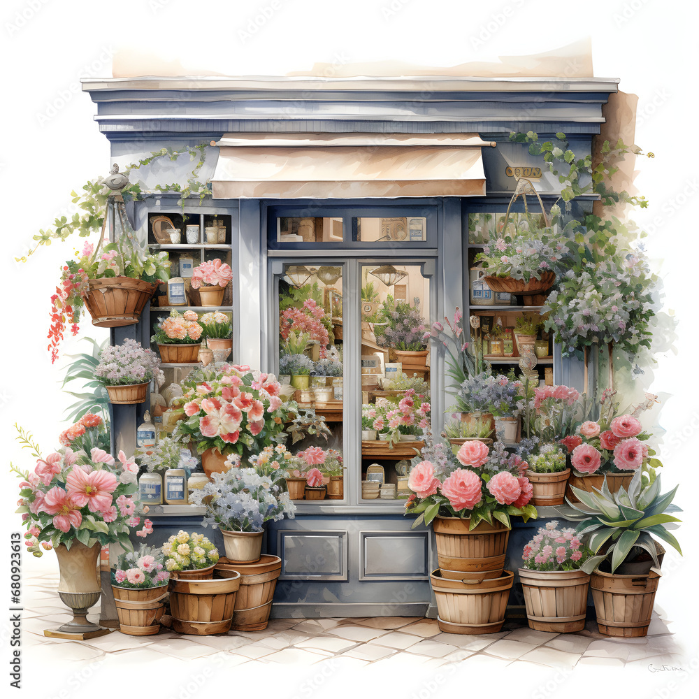 flower shops, Watercolor illustrations