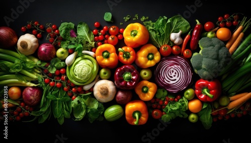  fresh  vegetables heap,   top view background 