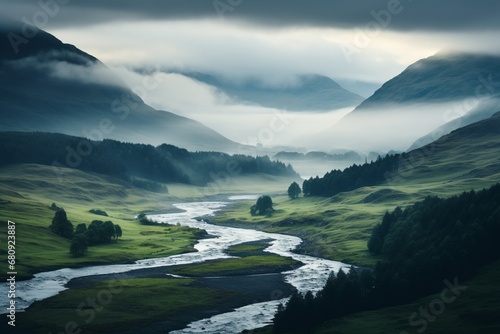 Mountains, hills in cloud, mist, rain, fog, Cairngorms, Highlands, Scotland