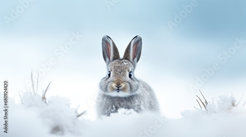 Cute bunny   in the snow  winter wallpaper 