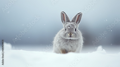 Cute bunny   in the snow, winter wallpaper  © reddish