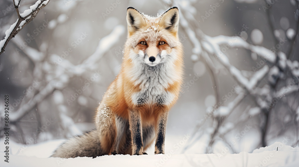 Red fox  in the snow, winter wallpaper 