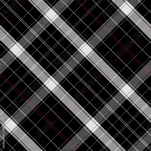 Diagonal Gingham Retro Plaid Seamless Pattern in Black, White with Herringbone