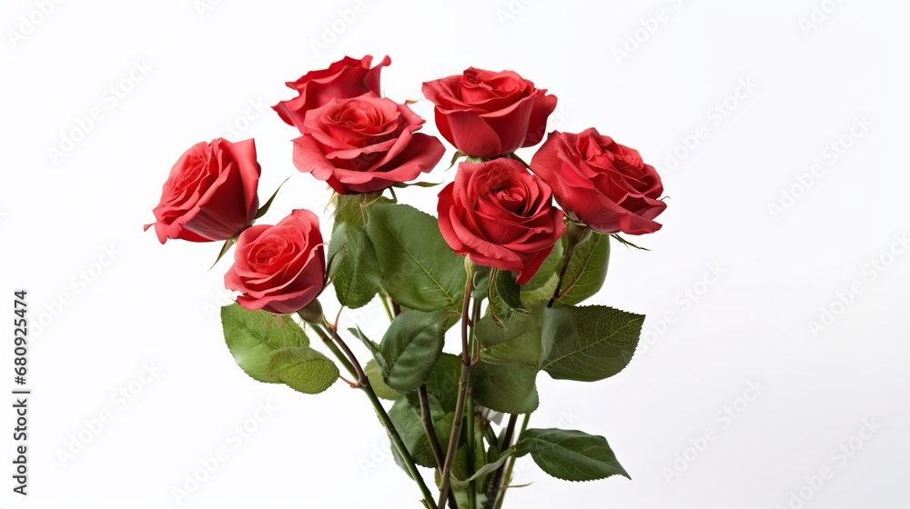 Red roses isolated on white background with copy space for your text.