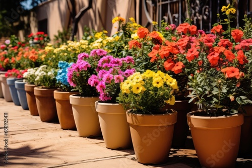 Color Flower Pots, New Ceramic Pottery, Various Clay Handicraft, Garden Vase, Decorative Flower Pots © artemstepanov