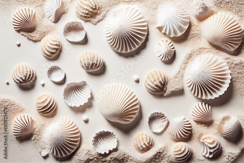 Sea Shell Texture Background  Colorful Seashell Pattern  Sea Shells on Sand  Abstract Generative AI Illustration