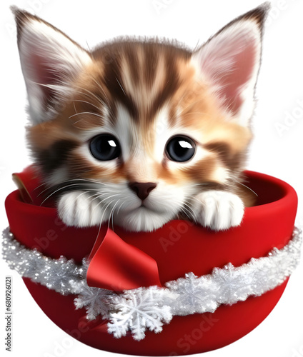 An image of a cute kitten with a Christmas theme  photo