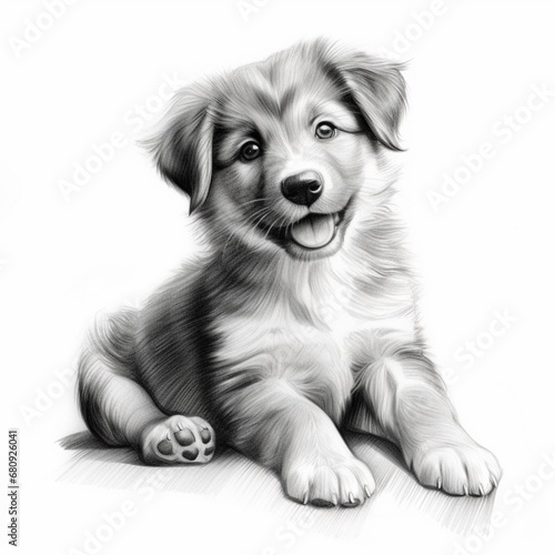 Pencil sketch cute baby dog animal drawing image Generative AI