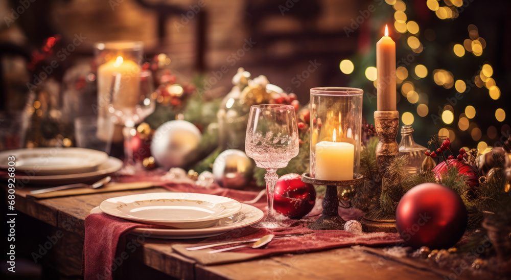 Christmas holidays table setting concept Christmas holidays table setting concept
