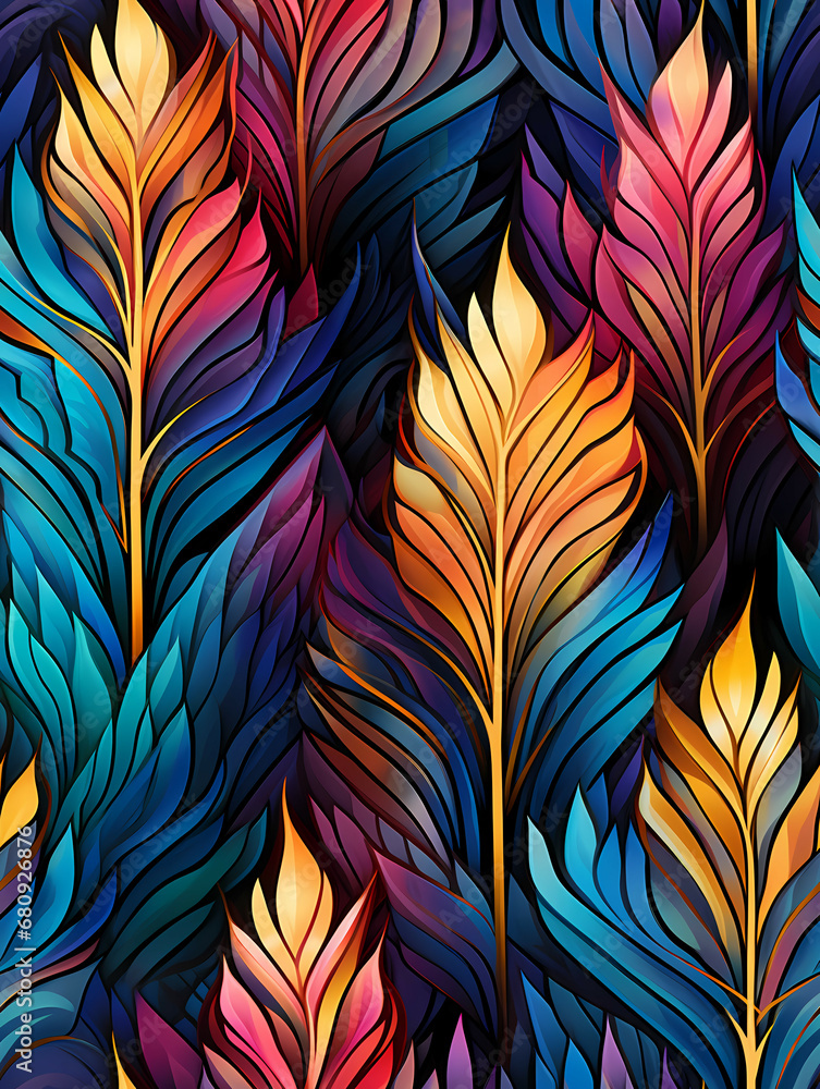 A Colorful Feathers On A Surface - Art Deco style seamless pattern A Colorful Feathers On A Surface - Art Deco style seamless pattern