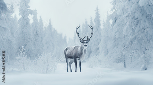 Reindeer in the snow, winter wallpaper 