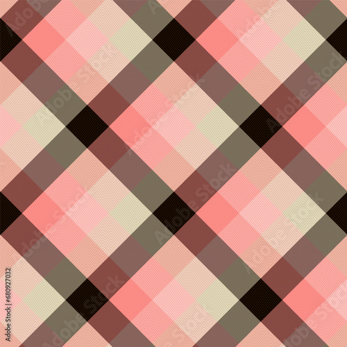 Plaid Seamless Pattern Diagonal gingham Black , Pink Colorful Scale, EPS10 Vector Graphic with Herringbone for autumn winter scarf, flannel shirt, other modern fashion textile print.