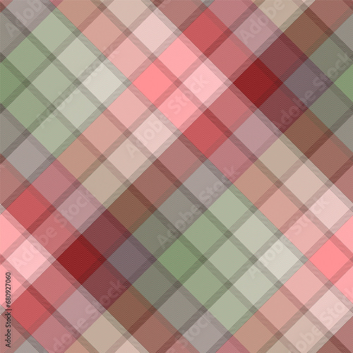 Plaid Seamless Pattern Diagonal Gingham Pastel Pink Colorful Scale, EPS10 Vector Graphic Tartan with Herringbone 