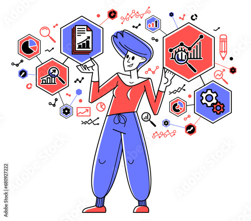 Worker analyzes some data a...