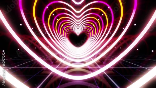 Heart Neon Line Tunnel glowing fluorescent lights corridor stage CG background photo