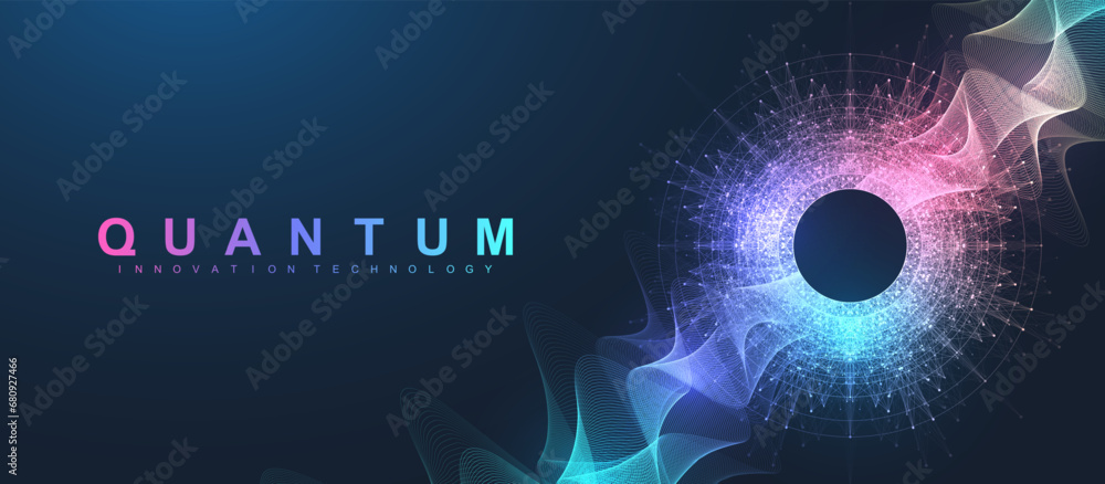 Quantum Computing Idea Design Element Concept. Deep Learning Artificial Intelligence. Generative AI. Big Data Algorithms Visualization For Business, Science Presentations, Posters, Covers - obrazy, fototapety, plakaty 