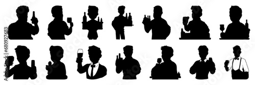 Barman silhouettes set, large pack of vector silhouette design, isolated white background