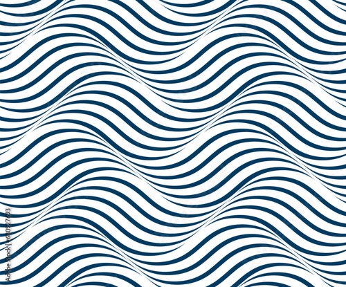 Water waves seamless pattern, vector curve lines abstract repeat tiling background, blue colored rhythmic waves.