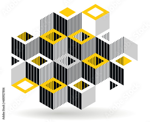 Abstract vector art with 3D isometric cubes geometric background, op art blocks with different forms isolated, polygonal graphic design, cubical theme.