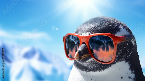 Penguin wearing sunglasses in Antarctica photo