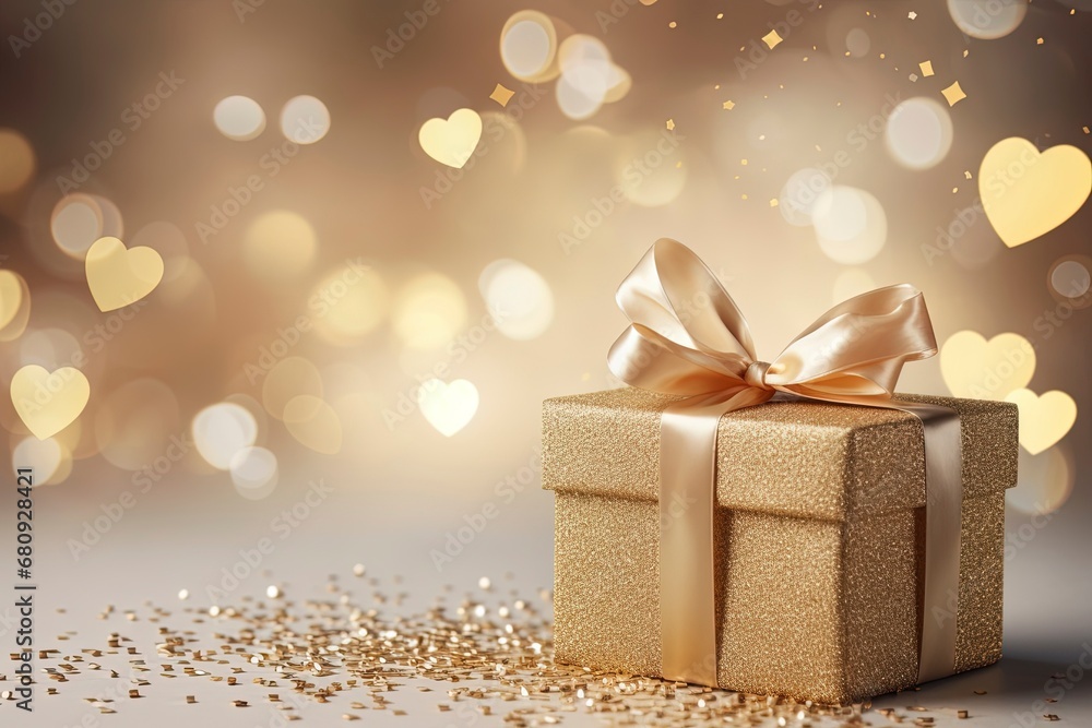 Background holiday, gift in a beautiful box with a heart with generative ai Background holiday, gift in a beautiful box with a heart with generative ai